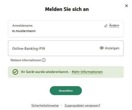 Erkennung eines bekannten Gerätes BW Online-Banking