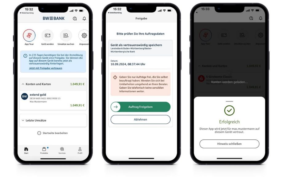 Abbildung der BW Mobilbanking App auf dem Smartphone