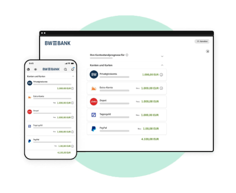 Sparkasse banking app on phone and desktop.
