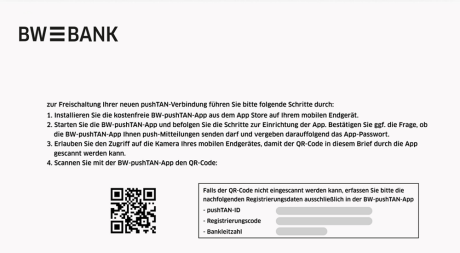 Registrierungsbrief der Sparkasse