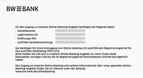 Brief mit Erstzugangsdaten