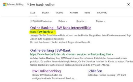 Phishing-Website BW-Bank