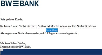 Phishing-Mail BW-Bank