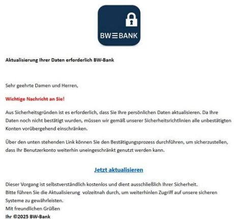 Phishing-Mail BW-Bank