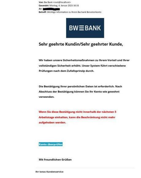 Phishing-Mail BW-Bank