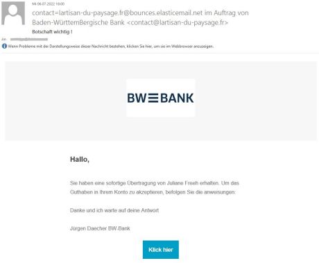 Phishing-Mail BW-Bank