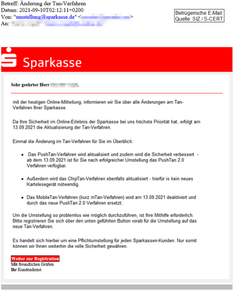 Phishing-Mail BW-Bank