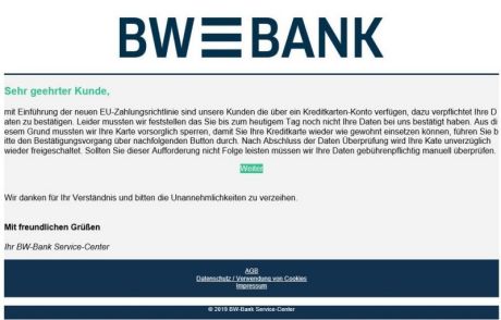 Phishing-Mail BW-Bank